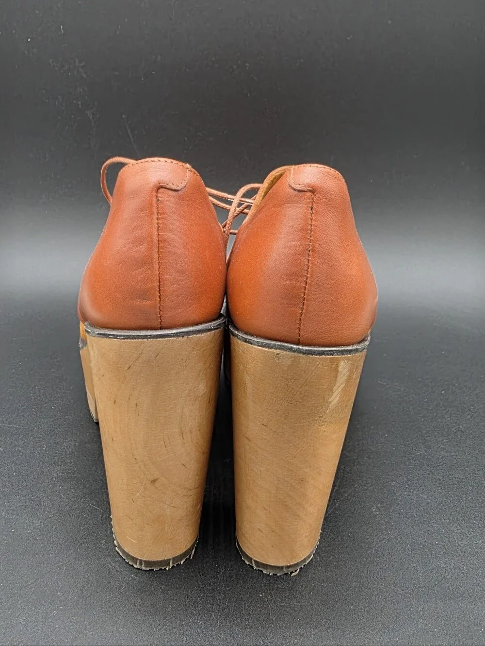 Women’s Lace-Up Platform Heels in Cognac Brown